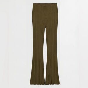 H&M Ribbed Trousers Khaki Green High Waisted